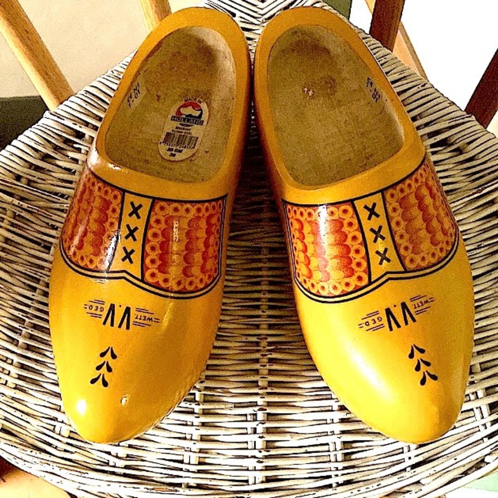 Vintage Wett. Ged V.V  Hand Carved Dutch Holland Wooden Clogs Décor Shoes 39